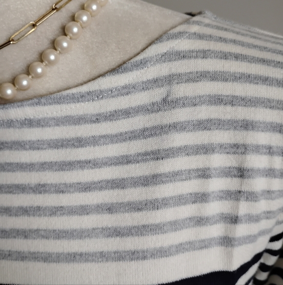 Talbots Cotton Breton Stripe Top Navy Cream Camel Classic Nautical Size M Petite - Picture 4 of 14